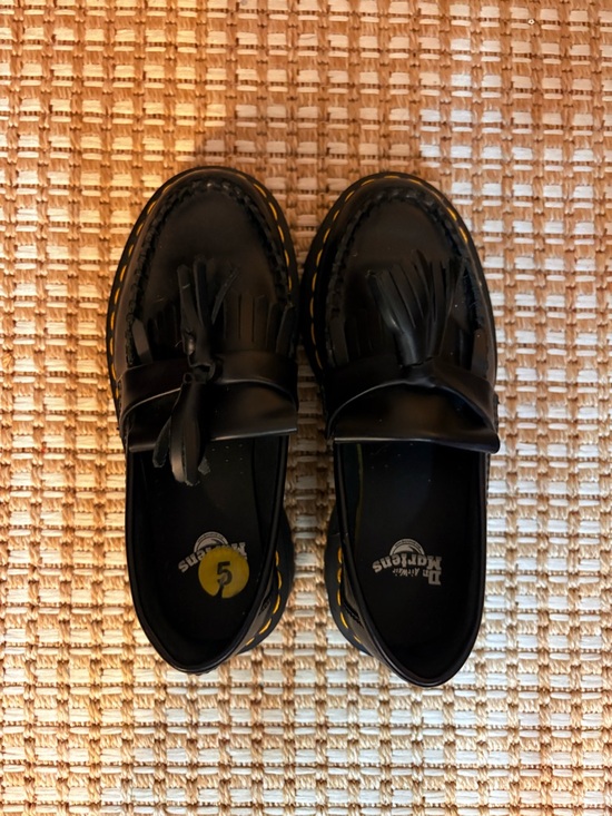 Dr. Martens Black Leather Platform Tassel Loafers with Yellow Stitching main image 0